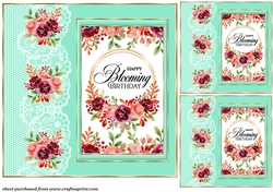 3 Happy Blooming Birthday card fronts/toppers(green 3)