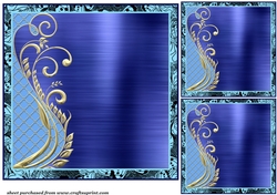 3 Blue gold swirl edge card front/toppers