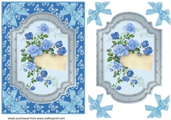 Blue butterfly and roses note card front