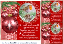 3 Red Christmas robin bauble card front/toppers(value sheet) 1