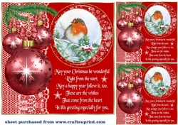 3 Red Christmas robin bauble card front/toppers(value sheet) 5