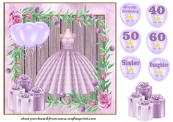 Lilac Birthday sparkly dress card front