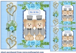 3 Blue Mr and Mr Wedding card front/toppers(value sheet)