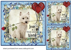 3 Blue Love is a four legged word card front/toppers 4