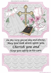Pink Christening easel topper and stopper(no card base)