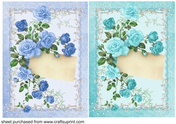 2 Blue and green rose note card fronts