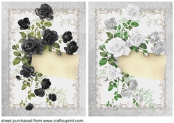 2 White/grey and black rose note card fronts