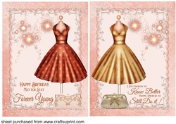 2 Peach ladies dress and handbag card fronts