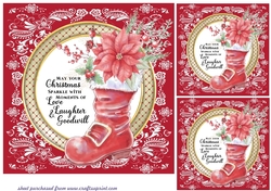 3 Floral Santa boot card front/toppers