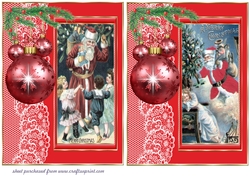 2 Red vintage Santa Claus with bauble side card front/Toppers 4