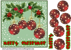 Red and green Merry Christmas bauble card front