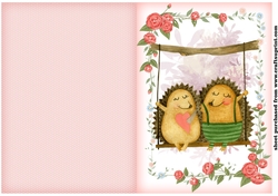 Hedgehog couple on swing cut and fold card