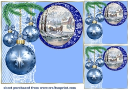 3 Light blue Christmas scene card front/topper(blank)