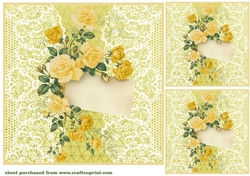 3 Yellow lace rose notelet card front/toppers