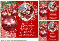 3 Red vintage Christmas card front/toppers 1