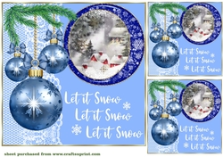 3 Blue vintage Christmas scene card front/toppers 7