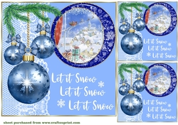 3 Blue vintage Christmas scene card front/toppers 8