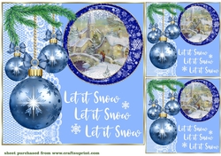 3 Blue vintage Christmas scene card front/toppers 10