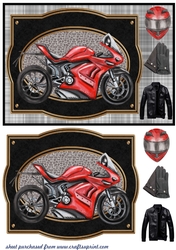 Red and Black motor bike framed card front