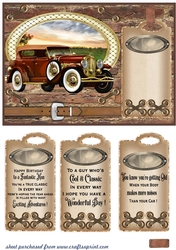 Classic car in oval card front 1