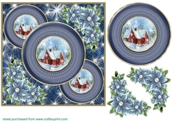 Blue Christmas cottage card front 3