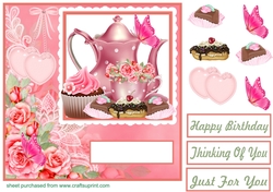 Pink floral tea and butterfly card front