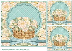 3 Yellow rose in basket card front/toppers