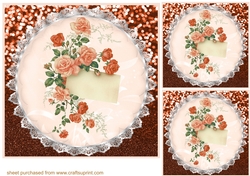 3 Peach rose doily card front/toppers