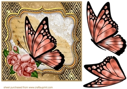 Butterfly with peach rose frame card front