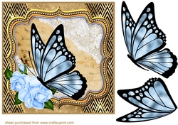 Butterfly with blue rose frame card front