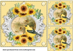 3 Yellow sunflower and bird card front/toppers 3