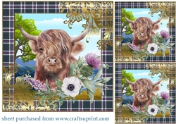 3 Floral highland cow card front/toppers