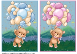 Blue and pink bears with balloons card fronts