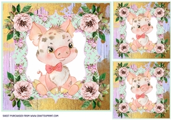 3 Cute floral piglet card front/toppers