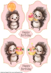 4 Pink hedgehog Birthday toppers