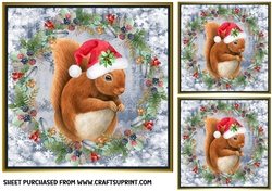 3 Christmas squirrel card front/toppers 1