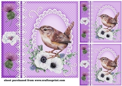 3 Lilac floral bird card front/toppers