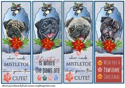 4 Christmas Pug bookmark/toppers