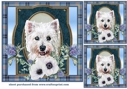 3 Blue tartan Scottish dog card front/toppers 2