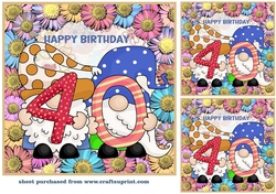 3 Age 40 Birthday gnome card front/toppers