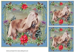 3 Poinsettia Highland pony card front/toppers 1