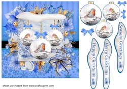 Blue winter robin bauble Christmas card front
