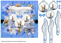 Blue winter stag bauble Christmas card front