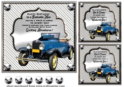 3 Silver Vintage car card front/toppers 7