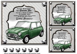 3 Silver Vintage car card front/toppers 9