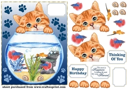 Cute cat with fish bowl card front