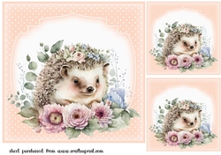 3 Floral hedgehog card front/toppers(n)