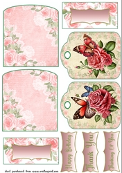 2 Pink butterfly rose pocket tag toppers 1