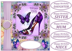 Purple butterfly shoe card front 2