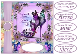 Purple butterfly shoe card front 3